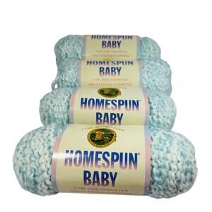 4 Lion Brand Homespun Baby Yarn in Powder Blue shades of light blue